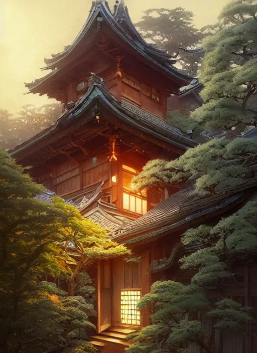 Prompt: Highly detailed small japanese house, Stephen Bliss, unreal engine, fantasy art by Greg Rutkowski, Loish, Rhads, ferdinand knab, Makoto Shinkai and Lois van baarle, ilya kuvshinov, rossdraws, Tom Bagshaw, alphonse mucha, global illumination, radiant light, detailed and intricate environment