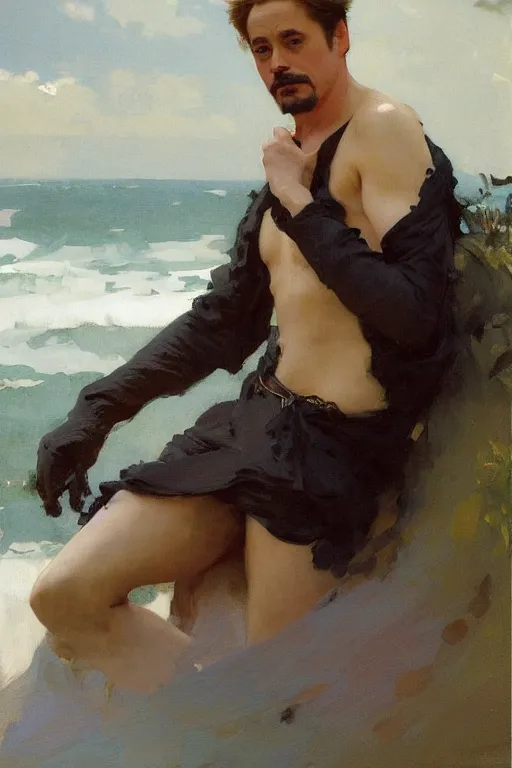 Image similar to elegant romantic portrait photo of robert downey jr by greg manchess, mucha, william adolphe bouguereau, john singer sargent, sorolla, winslow homer, dean cornwell, james gurney, kilin eng, ilya repin, alfred cheney johnston, robert mcginnis, iain mccaig, steve huston,