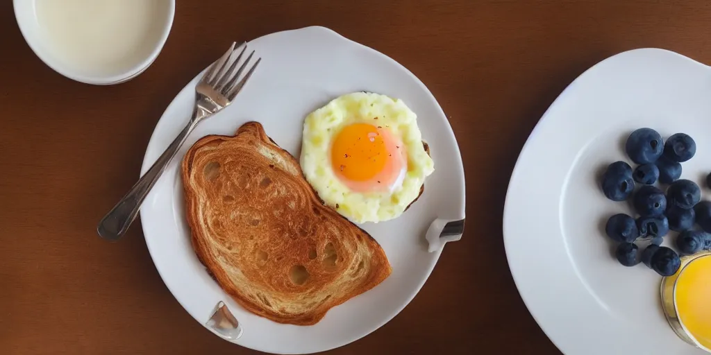 Prompt: photo of breakfast, close - up, low saturation, diffuse light, feels like everyday life