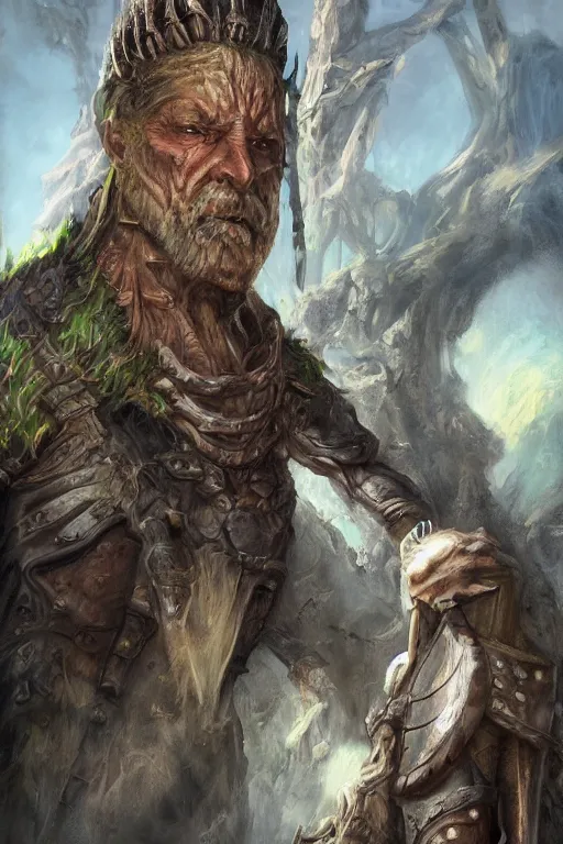 Image similar to a full body high detail fantasy portrait oil painting illustration of rob roflgator maleki by justin sweet with face and body clearly visible, in a scenic background, pretty eyes, realistic proportions, d & d, rpg, forgotten realms, artstation trending, high quality, sombre mood, artstation trending, muted colours, entire person visible!
