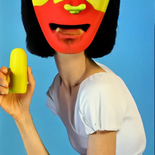 Image similar to woman with a nostril face, long snout, 1974 wacky live-action children's television show, technicolor film