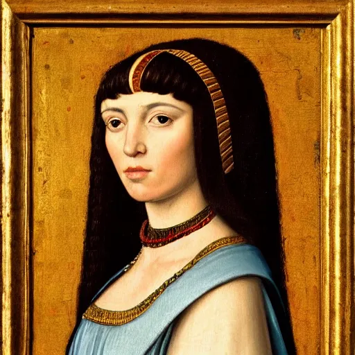 Image similar to a renaissance style portrait painting of Cleopatra