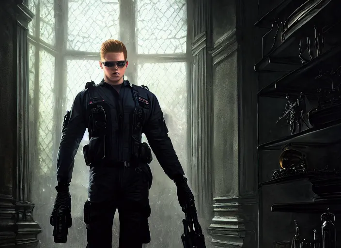 Image similar to highly detailed portrait of anthony starr as albert wesker, in resident evil, stephen bliss, 8 k, unreal engine, fantasy art by greg rutkowski, loish, rhads, ferdinand knab, makoto shinkai and lois van baarle, ilya kuvshinov, rossdraws, tom bagshaw, global illumination, radiant light, detailed and intricate environment