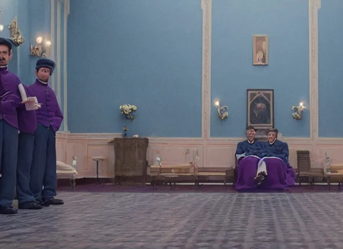 Image similar to a film still of a funeral in the grand budapest hotel ( 2 0 1 4 )