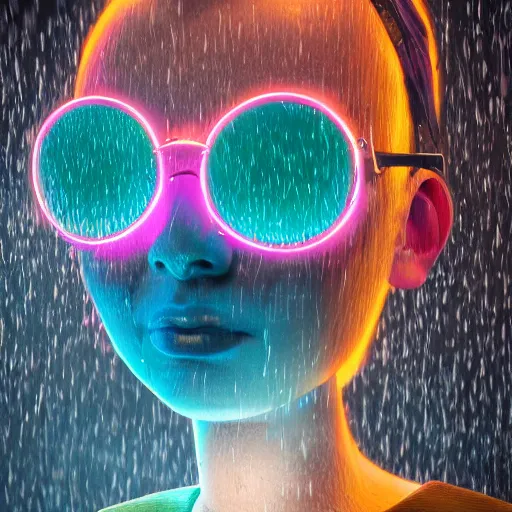Prompt: cartoon portrait made out of rain, neon, rendered in octane, unreal engine, highly detailed, realistic, beautiful, emotional, trending on artstation