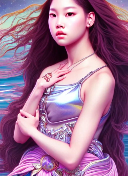 Prompt: jennie of blackpink, goddess of the moon, highly detailed, digital painting, smooth, sharp focus, illustration, ultra realistic, unreal engine, 8 k, art by artgerm and alphonse mucha