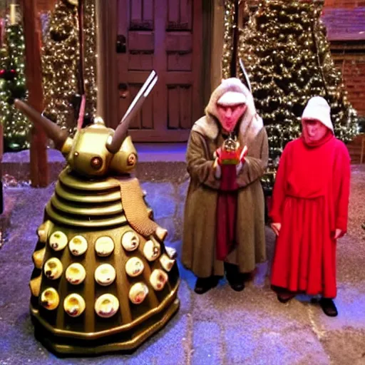 Image similar to Christmas nativity with Dalek