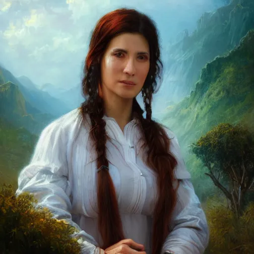 Prompt: portrait of a argentinian woman ( 3 5 ) from argentinia in 2 0 2 1, an oil painting by ross tran and thomas kincade