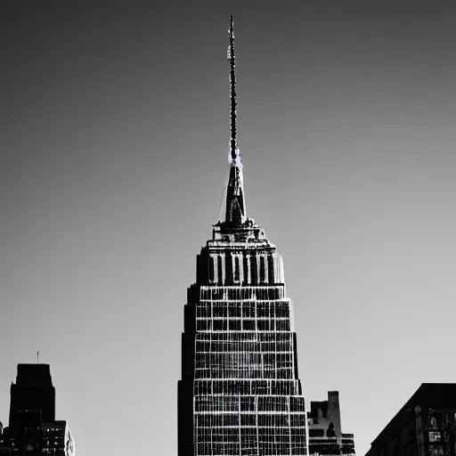 Prompt: grainy black and white photo of an airship over new york city