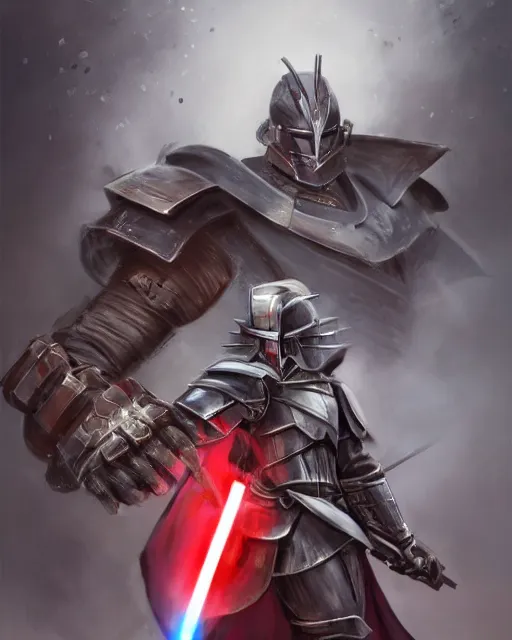 Image similar to an anime portait shogun knight with a lightsaber halberd, dark metal armor, and a tattered cape, by stanley artgerm lau, wlop, rossdraws, james jean, andrei riabovitchev, marc simonetti, and sakimichan, trending on artstation