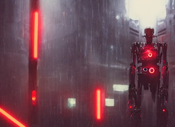 Prompt: 3 5 mm portrait photo of ( general grievous )!! with heavy duty biomechanical cybernetic body with 4 arms holding red lightsabers in the city in the rain. cyberpunk horror in the style of george lucas.