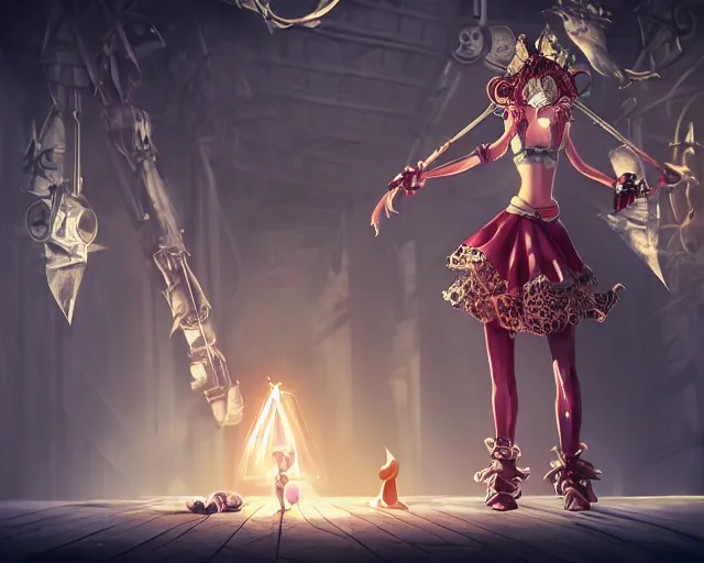 Image similar to Splashart of a mysterious girl puppeteer that controls the fate, unreal engine, RPG , dynamic lighting, intricate detail, cinematic