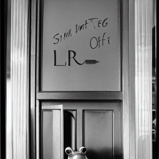 Image similar to a small frog standing on two feet at the hotel reception entry, black velvet, edgar leeteg