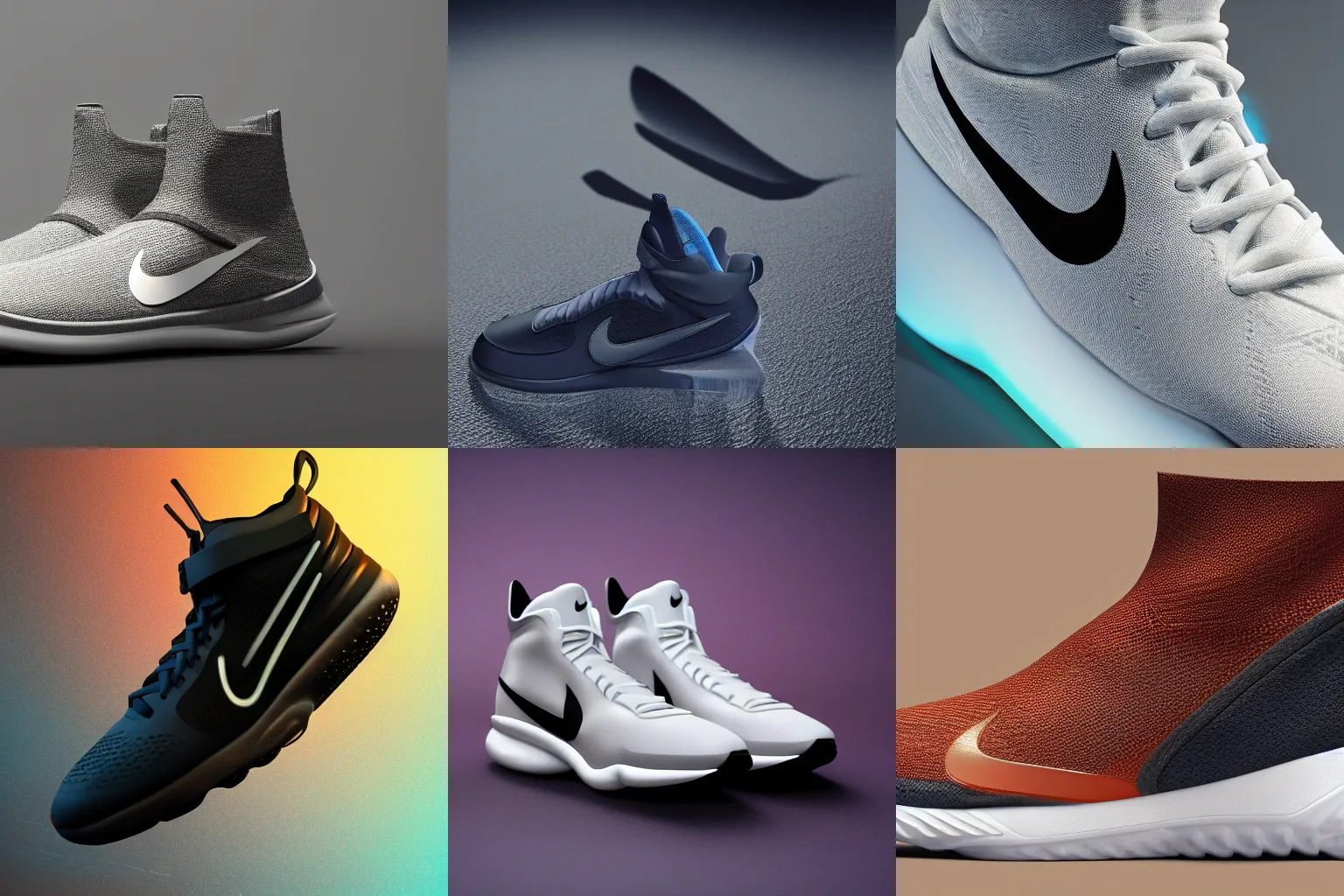 Prompt: nike sneaker from the future, 6k, hd, render, studio lighting