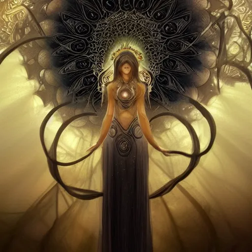Prompt: a beautiful and detailed illustration of a black lotus with fractal fibonaucci sequence petals, in the style of magic the gathering, highly detailed, digital painting, unholy union, white church background, god rays, volumetric lighting, octane render, 4 k resolution, art by artgerm and greg rutkowski and alphonse mucha, masterpiece, in a luminist baroque style