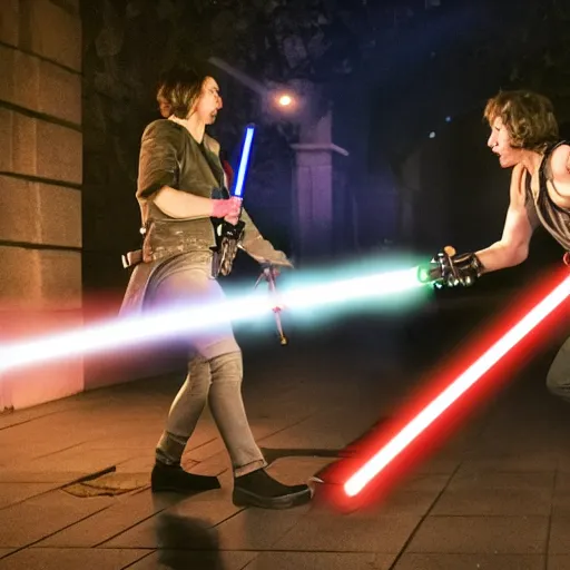 Prompt: a lightsaber duel in vienna