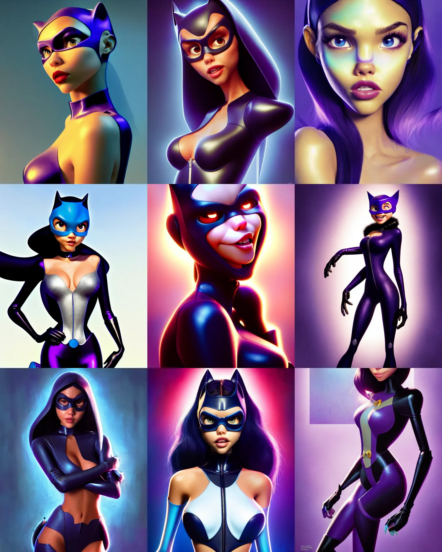 Prompt: pixar movie still portrait photo of madison beer, jessica alba : : as hero catwoman cyborg by pixar : : by greg rutkowski, wlop, rossdraws, artgerm, weta, marvel, rave girl, elaborate jewelry, unreal engine, glossy skin, pearlescent, wet, bright morning, anime, sci - fi, maxim magazine cover, : :