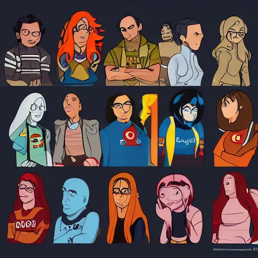 Prompt: characters of The Big Bang Theory illustrated by waveloop, artstation