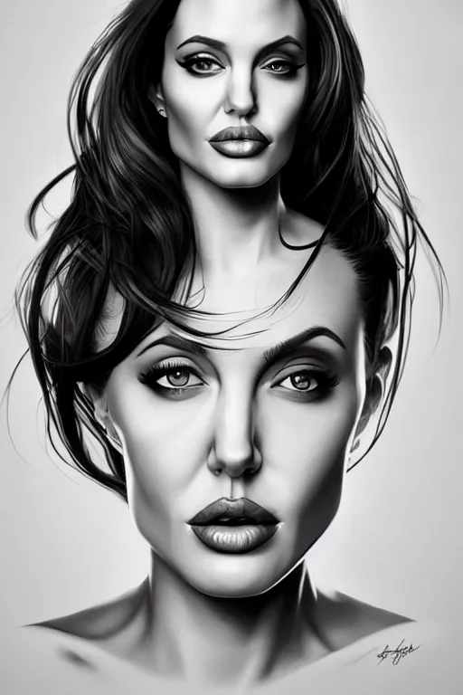 Prompt: portrait of Angelina Jolie in the style of Artgerm