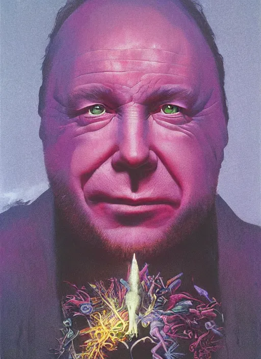 Image similar to alex jones by lisa frank and zdzislaw beksinski