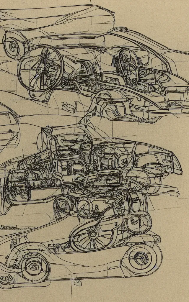 Image similar to automotive blueprints drawn by davinci