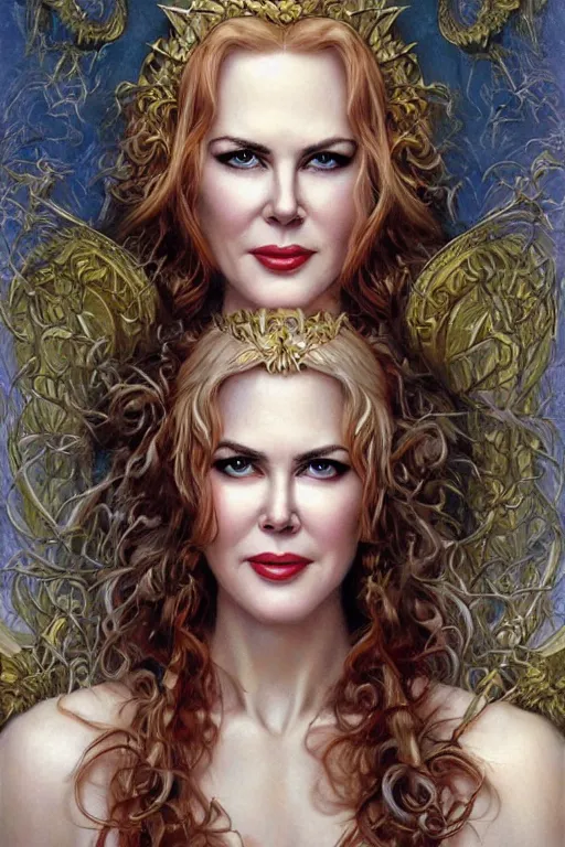 Image similar to Nicole Kidman as a beautiful Greek Goddess, by Gerald Brom, Mark Arian, Artgerm