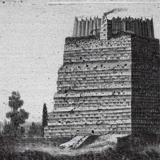 Image similar to A thunderbolt striking the tower of Babylon