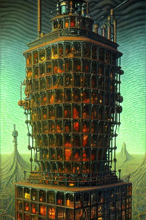 Prompt: a highly detailed painting of the transparent glass isometric nightmare machine by johfra bosschart, dark fantasy art, high detail, trending on artstation