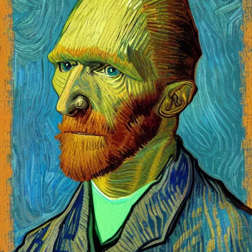 Image similar to handsome squidward portrait, van gogh art style, chad