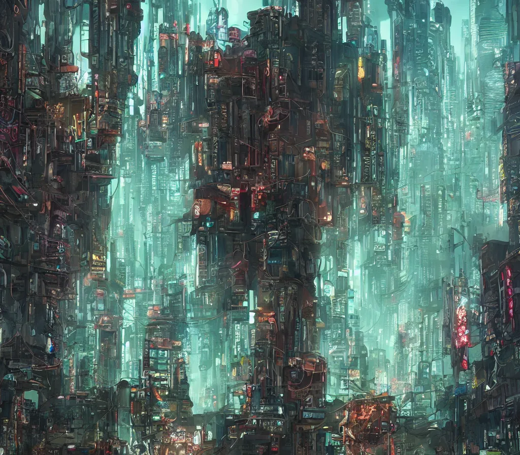 Image similar to the giant flesh golem destroying cyberpunk city underwater