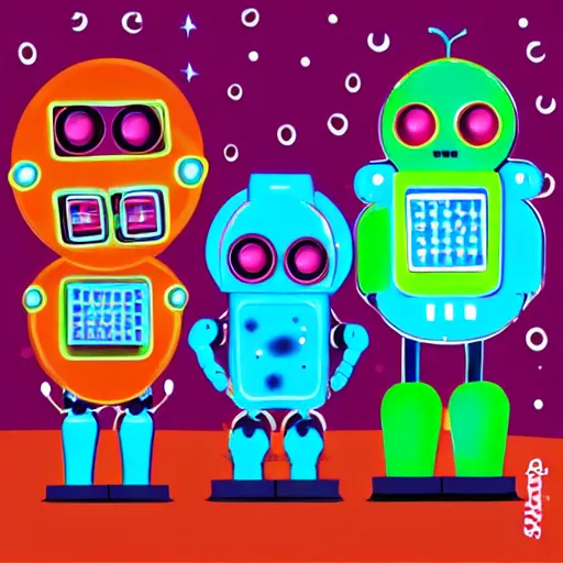 Image similar to cute robots partying