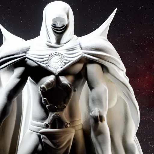 Prompt: a close up photo of a highly detailed statue of Moon Knight from Marvel, 8K, Cinematic,