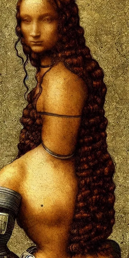 Prompt: a beautiful cyborg made of hair by leonardo da vinci