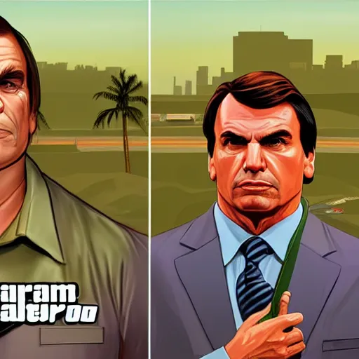 Image similar to Jair Bolsonaro in GTA V, Cover art by Stephen Bliss, Boxart, loading screen