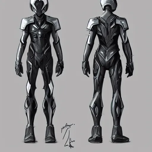 Image similar to concept art, stylized proportions, long thin legs, large shoulders, concept design, sketch, male, science fiction suit, helmet, trending on artstation