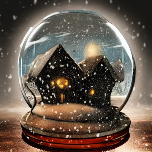 Prompt: eldritch world breaking out of a snow globe. Hyper realistic, cosmic horror, HP Lovecraft