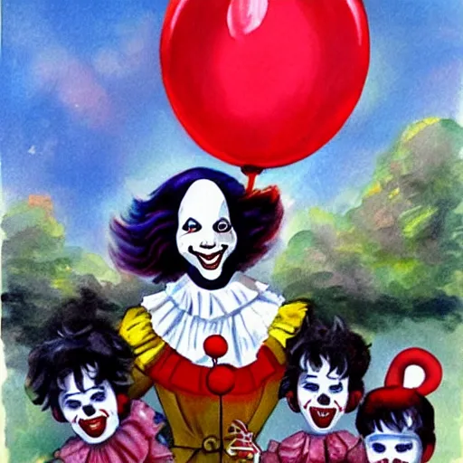 Image similar to A beautiful painting of pennywise giving candy to children