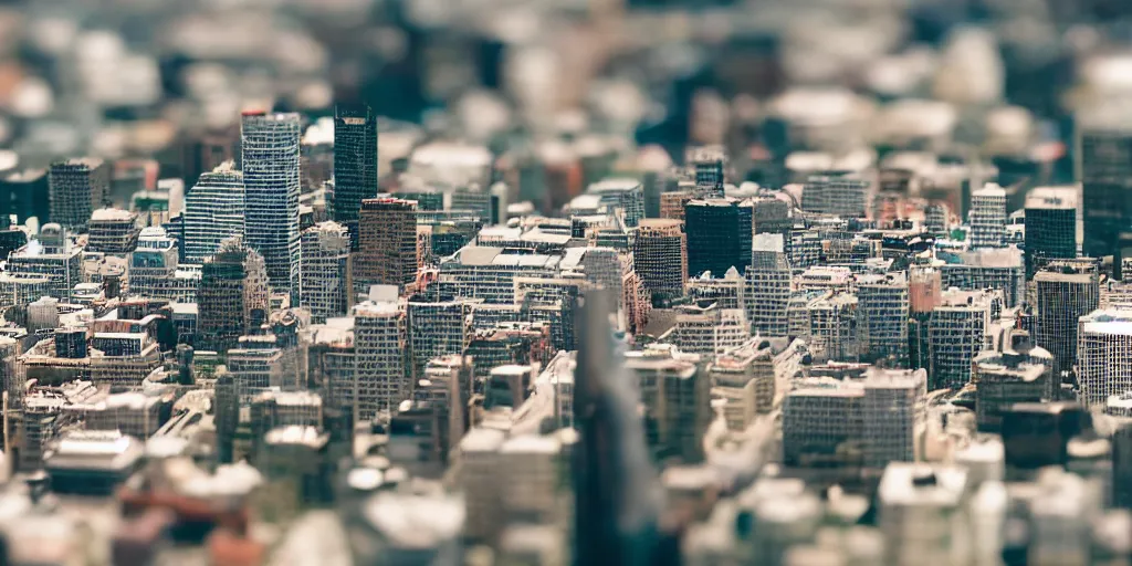 Image similar to a miniature diorama of downtown montreal, macro photography, tilt shift