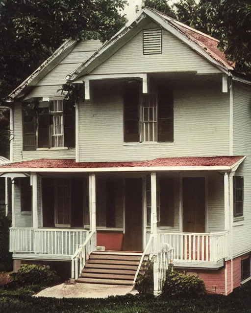 Prompt: the exterior of a house in devonshire that was built in the 1 9 7 0 s, where something sinister is happening, painterly, offset printing technique, photographed on kodachrome by brom, robert henri, walter popp, cinematic lighting, various refining methods, micro macro autofocus, ultra definition, award winning photo