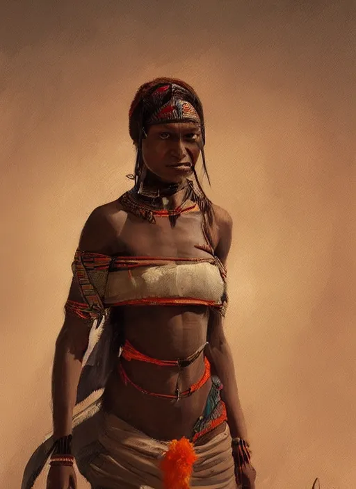 Image similar to A painting of a tribal woman, trending on artstation in the style of Greg Rutkowski