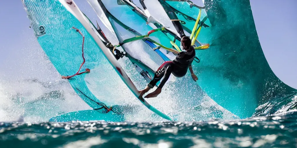 Image similar to kristoffer egeberg windsurfing in hawaii, extreme closeup