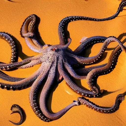 Image similar to National Geographic photo of octopus being crucified in the desert