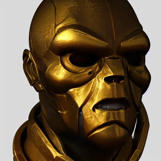 Image similar to portrait of doom gold statue reflect chrome, 8 k uhd, unreal engine, octane render in the artstyle of finnian macmanus, john park and greg rutkowski