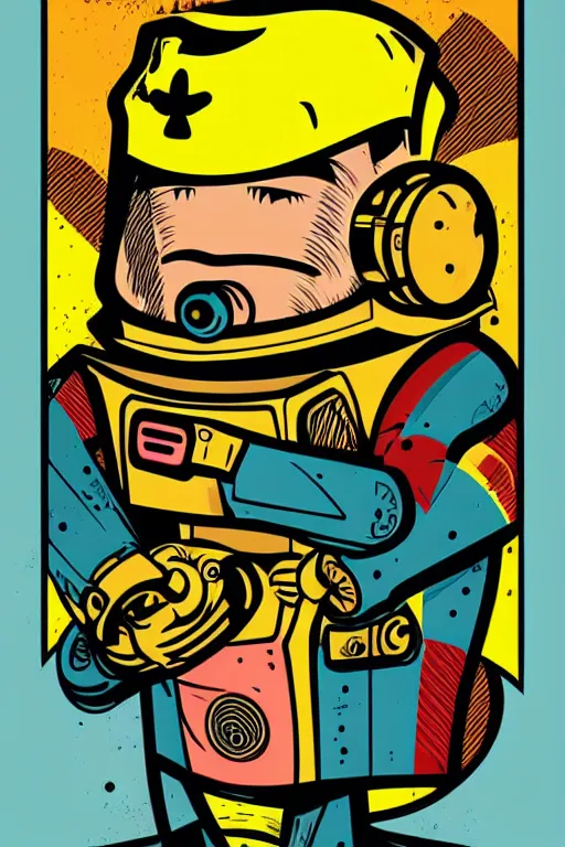 Image similar to fallout 7 6 retro futurist illustration art by butcher billy, sticker, colorful, illustration, highly detailed, simple, smooth and clean vector curves, no jagged lines, vector art, smooth andy warhol style