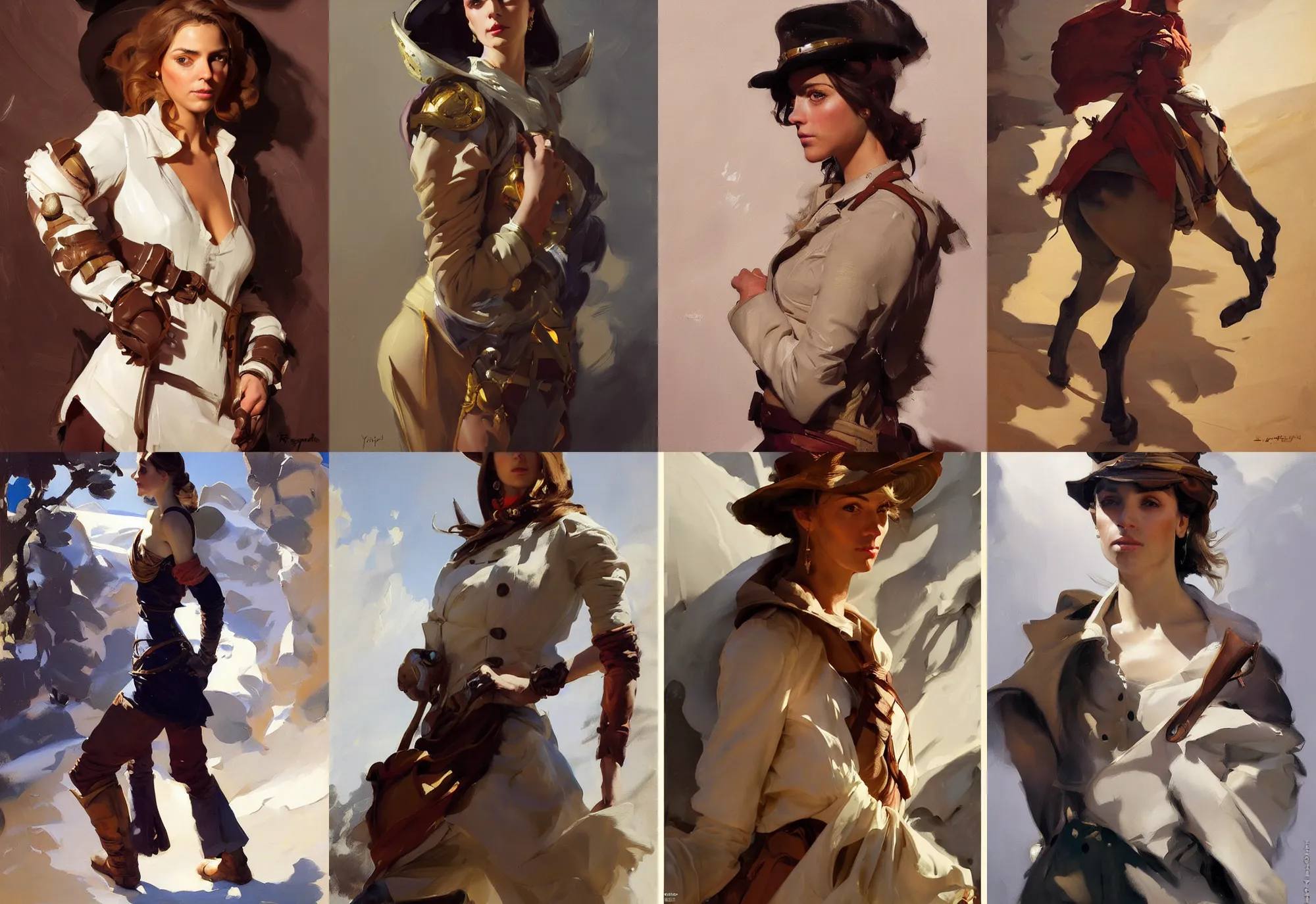 Image similar to portrait of italian spain model girl jodhpurs hyperborea winter traveler treasure hunter greg manchess painting by sargent and leyendecker, fantasy, medium shot, asymmetrical, intricate, elegant, matte painting, illustration, hearthstone, by rhads, by greg rutkowski, by greg tocchini, by james gilleard, by joe fenton