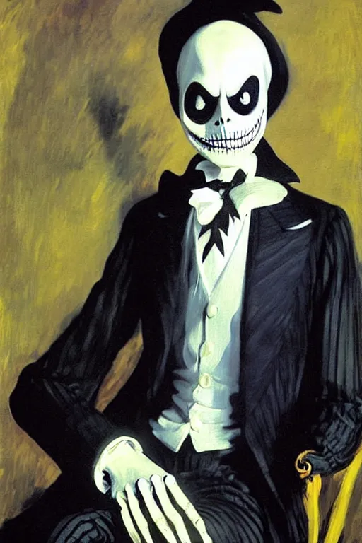 Image similar to highly detailed painting of jack skellington painted by edouard manet