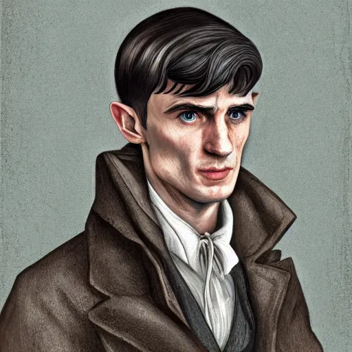 Image similar to Thomas Shelby as a half-elf from D&D, digital art, portrait