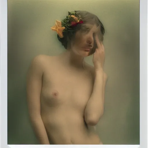 Image similar to polaroid by mucha, render, octane, detailed, award winning photography, masterpiece, rim lit