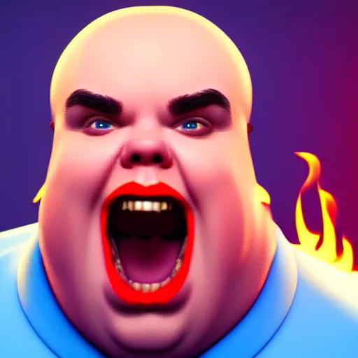 Image similar to portrait of john candy screaming in pain, metaverse on fire, octane render, trending on artstation