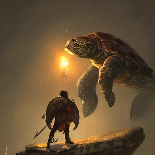 Image similar to giant anthropomorphic turtle hero, greg rutkowski